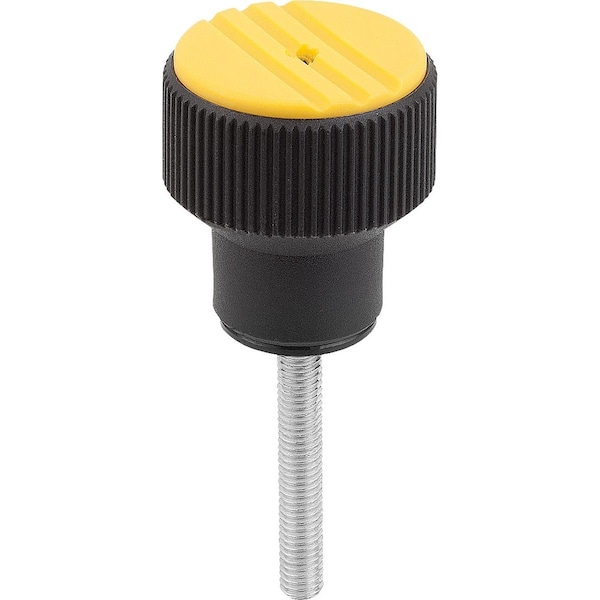 Kipp Torque Knurled Knob Size:3 D=M08X40, Thermoplastic Black Ral7021, Comp:Steel, Cap:Yellow Ral1021 K0277.3087X40 - main